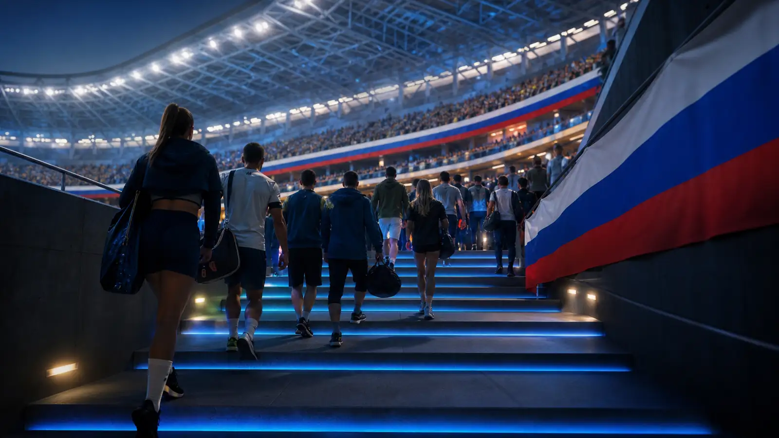 Slovenski navijači se vzpenjajo po osvetljenih tribunah