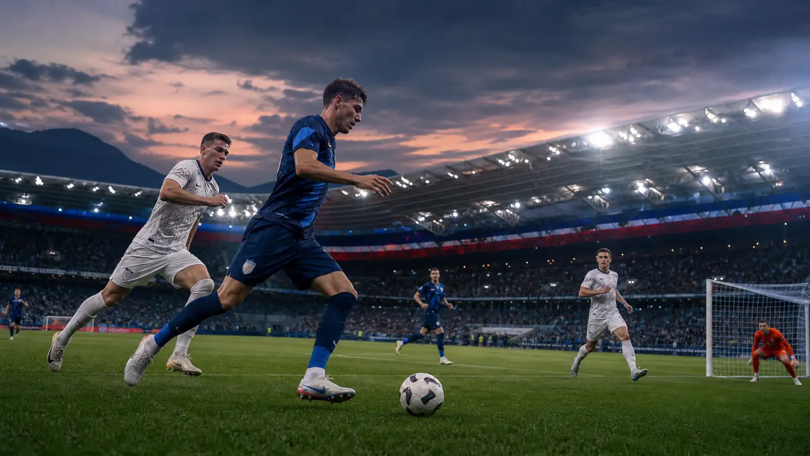 Nogometna tekma v Sloveniji, posneta z ravni igrišča