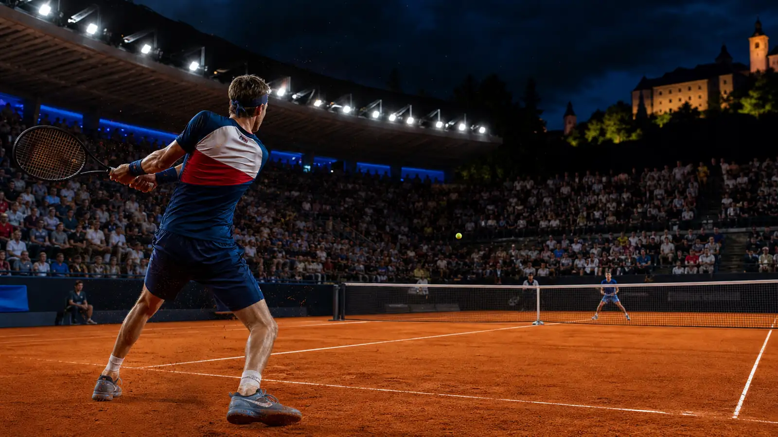 Odrasla teniška igralca na nočni tekmi v Sloveniji